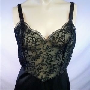 Vintage Black Full Sheer Top Sexy Lace Slip M